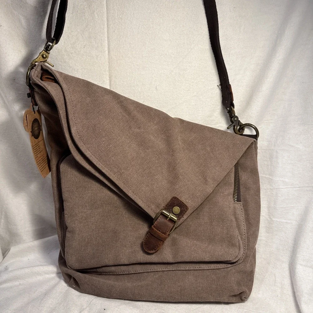 Amhoo Canvas Crossbody MessengerBag Heavyweight Pockets Boho‎ Chic Hippie NEW